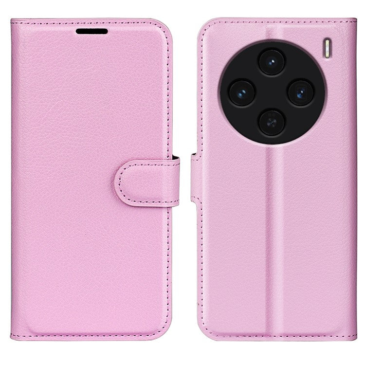 For vivo X100 5G Cell Phone Case Litchi Texture Shockproof Leather Stand Cover - Pink