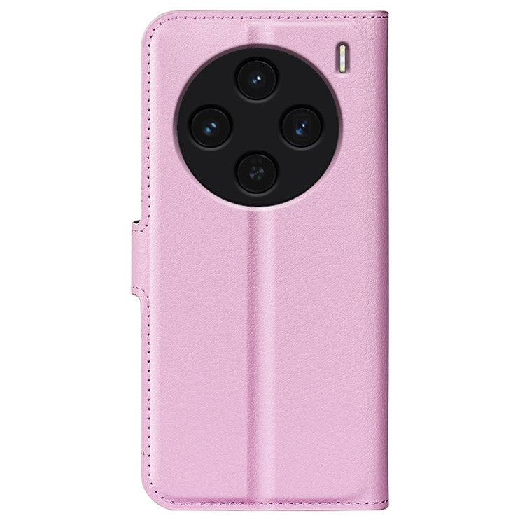 For vivo X100 5G Cell Phone Case Litchi Texture Shockproof Leather Stand Cover - Pink