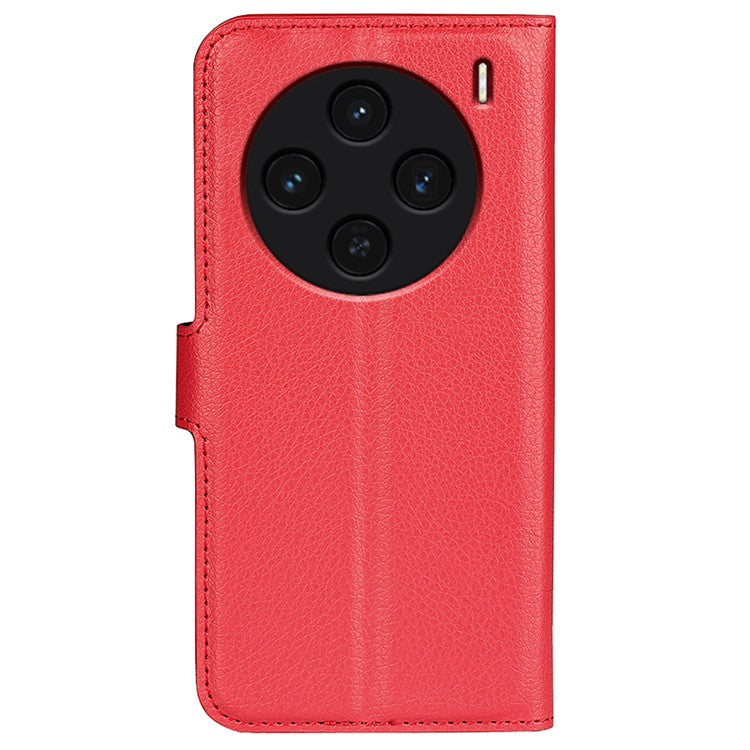 For vivo X100 5G Cell Phone Case Litchi Texture Shockproof Leather Stand Cover - Red