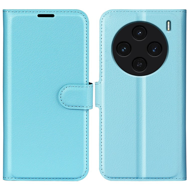 For vivo X100 5G Cell Phone Case Litchi Texture Shockproof Leather Stand Cover - Blue