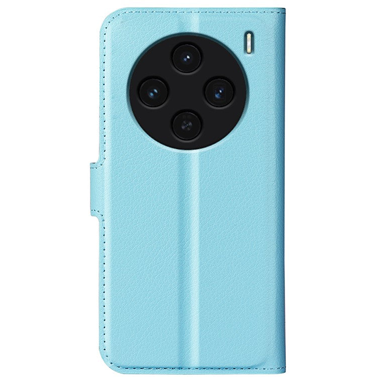 For vivo X100 5G Cell Phone Case Litchi Texture Shockproof Leather Stand Cover - Blue