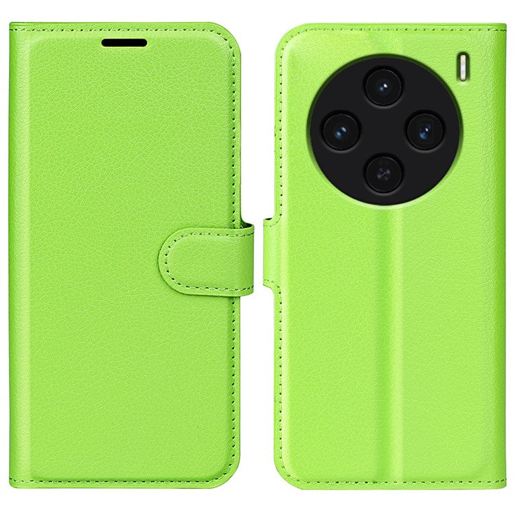 For vivo X100 5G Cell Phone Case Litchi Texture Shockproof Leather Stand Cover - Green