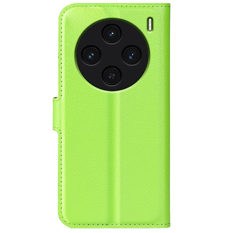 For vivo X100 5G Cell Phone Case Litchi Texture Shockproof Leather Stand Cover - Green