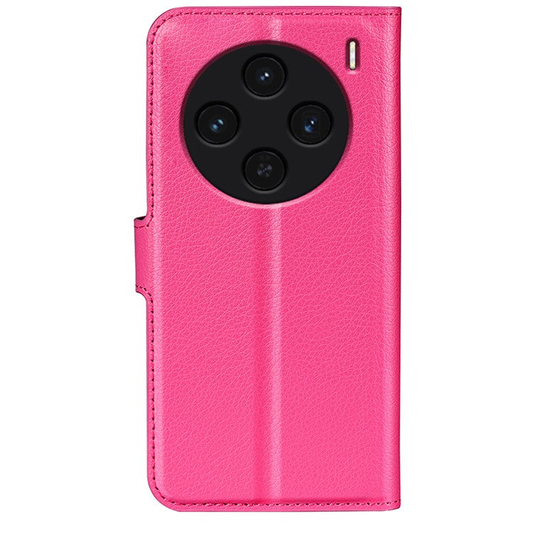 For vivo X100 5G Cell Phone Case Litchi Texture Shockproof Leather Stand Cover - Rose