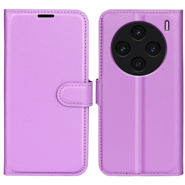 For vivo X100 5G Cell Phone Case Litchi Texture Shockproof Leather Stand Cover - Purple