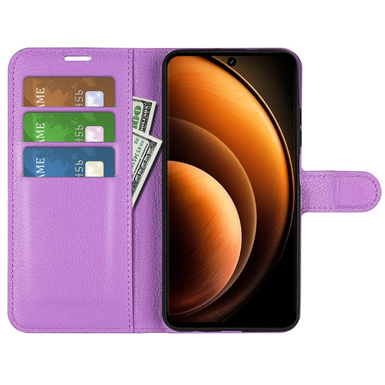 For vivo X100 5G Cell Phone Case Litchi Texture Shockproof Leather Stand Cover - Purple