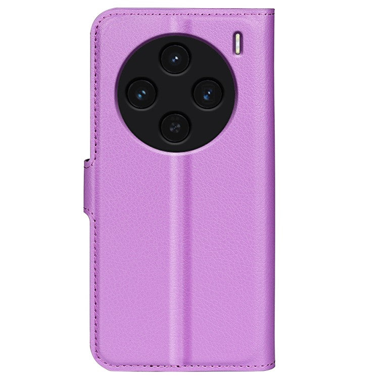 For vivo X100 5G Cell Phone Case Litchi Texture Shockproof Leather Stand Cover - Purple