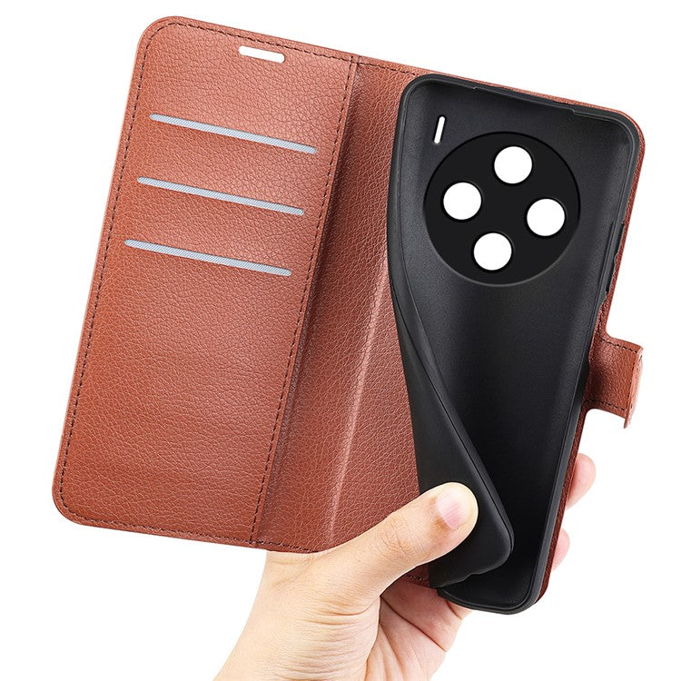 For vivo X100 5G Cell Phone Case Litchi Texture Shockproof Leather Stand Cover - Brown