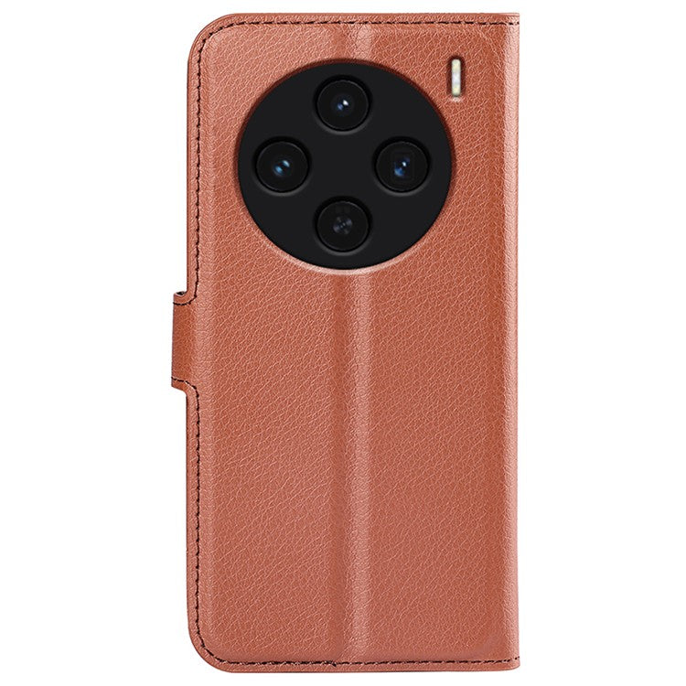 For vivo X100 5G Cell Phone Case Litchi Texture Shockproof Leather Stand Cover - Brown