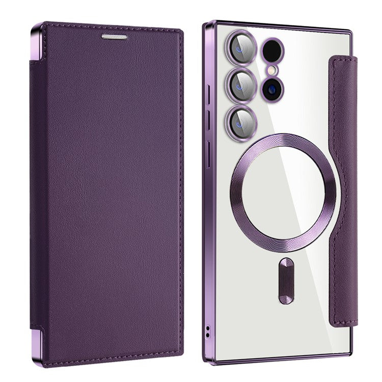 For Samsung Galaxy S24 Ultra Case Compatible with MagSafe Electroplating RFID Blocking Clear Phone Cover - Purple