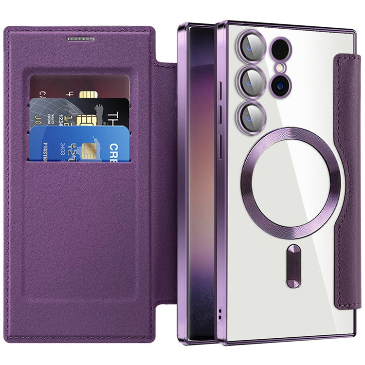 For Samsung Galaxy S24 Ultra Case Compatible with MagSafe Electroplating RFID Blocking Clear Phone Cover - Purple