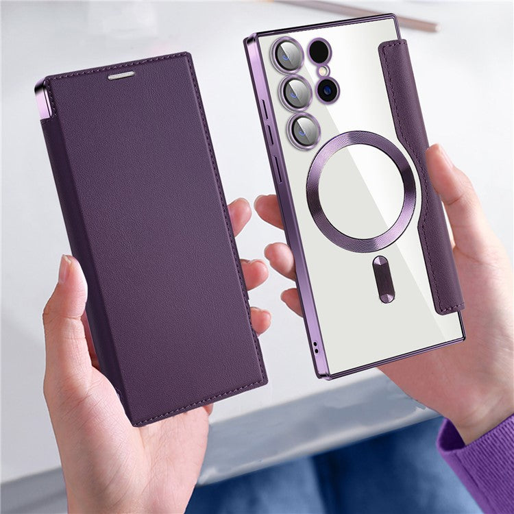 For Samsung Galaxy S24 Ultra Case Compatible with MagSafe Electroplating RFID Blocking Clear Phone Cover - Purple