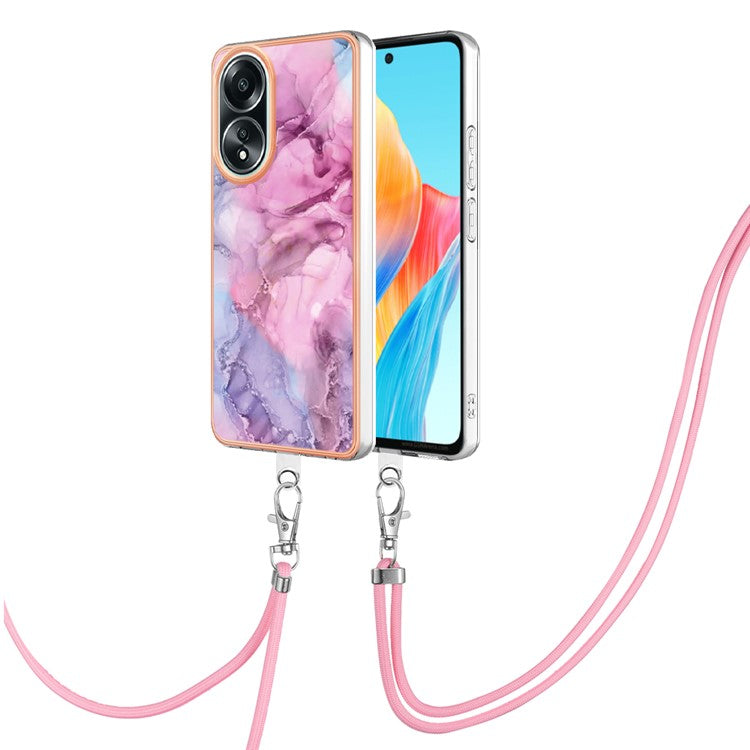 YB IMD Series-18 Style E for Oppo A58 4G Case Marble Pattern Electroplating Cover with Lanyard - Rose