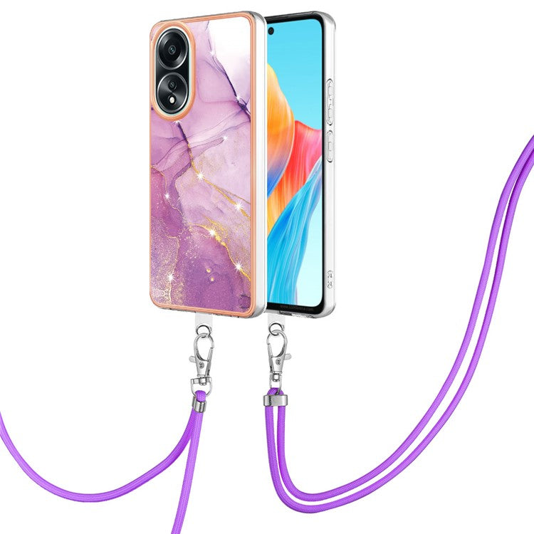 YB IMD Series-9 For Oppo A58 4G Phone Cover Electroplating Marble Pattern IMD TPU Case - Purple 001