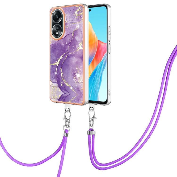 YB IMD Series-9 For Oppo A58 4G Phone Cover Electroplating Marble Pattern IMD TPU Case - Purple 002