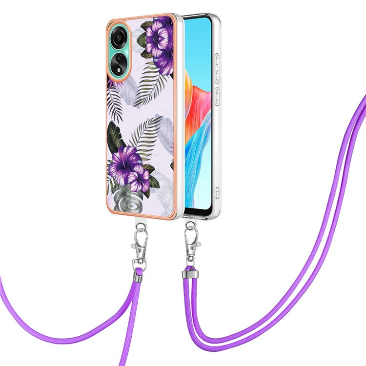 YB IMD Series-4 For Oppo A78 4G TPU Case Marble Flower Pattern Phone Cover - Purple Flower