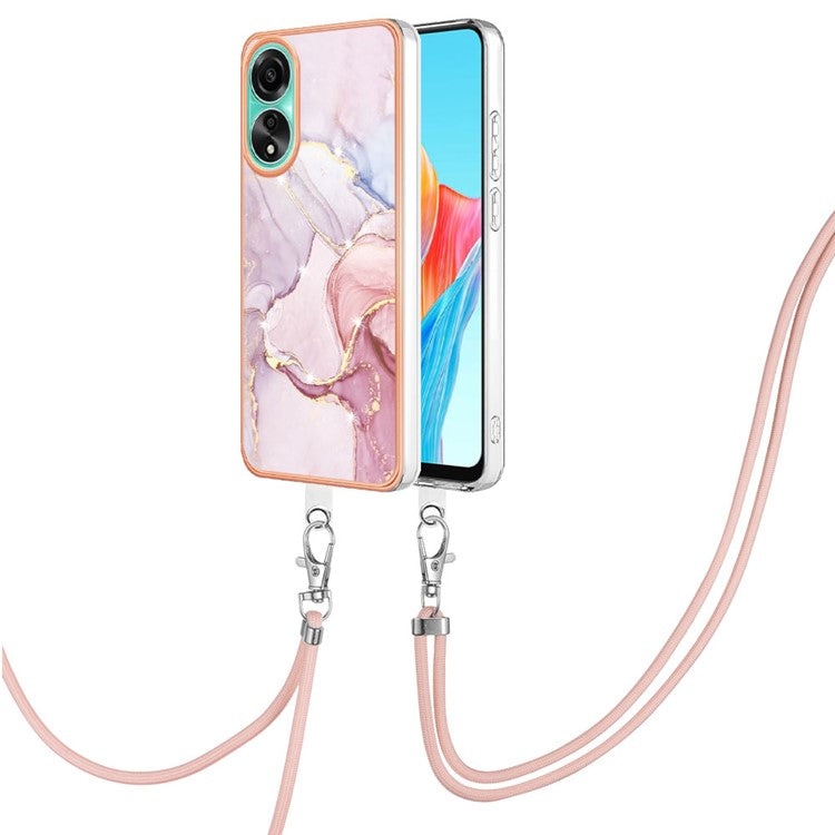 YB IMD Series-9 For Oppo A78 4G Phone Cover Marble Pattern Electroplating Case with Lanyard - Rose Gold 005