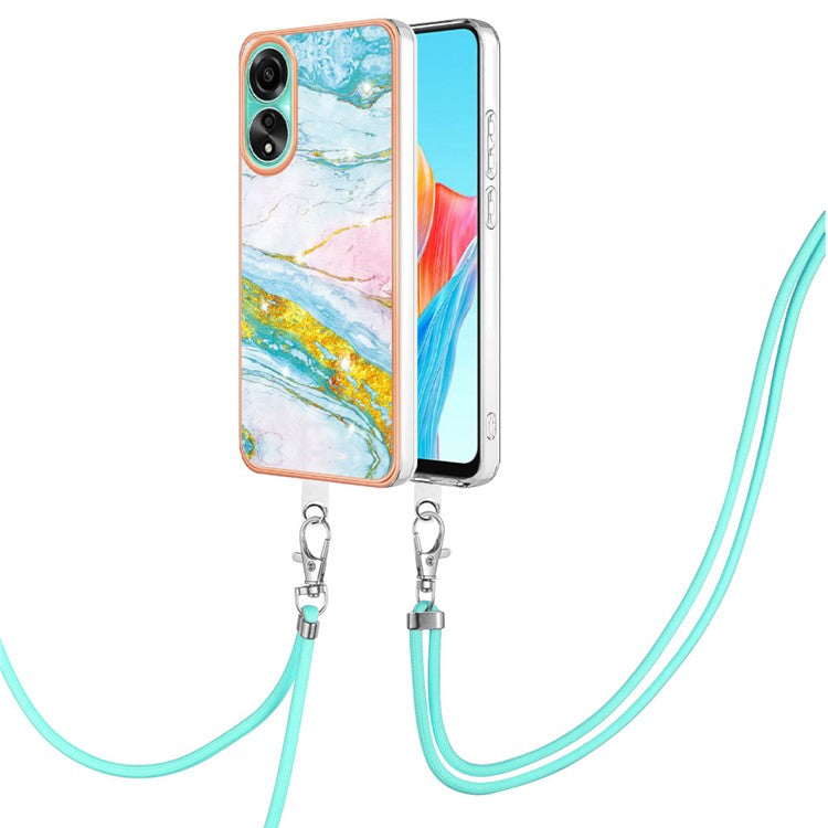 YB IMD Series-9 For Oppo A78 4G Phone Cover Marble Pattern Electroplating Case with Lanyard - Green 004