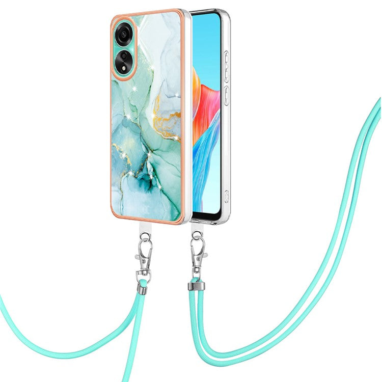 YB IMD Series-9 For Oppo A78 4G Phone Cover Marble Pattern Electroplating Case with Lanyard - Green 003