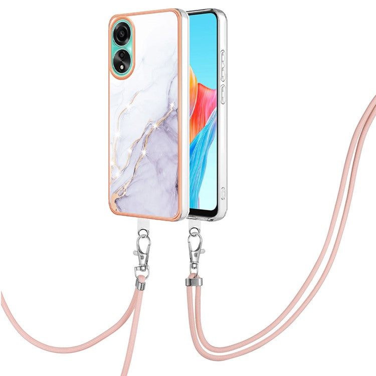 YB IMD Series-9 For Oppo A78 4G Phone Cover Marble Pattern Electroplating Case with Lanyard - White 006