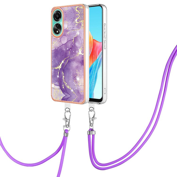 YB IMD Series-9 For Oppo A78 4G Phone Cover Marble Pattern Electroplating Case with Lanyard - Purple 002