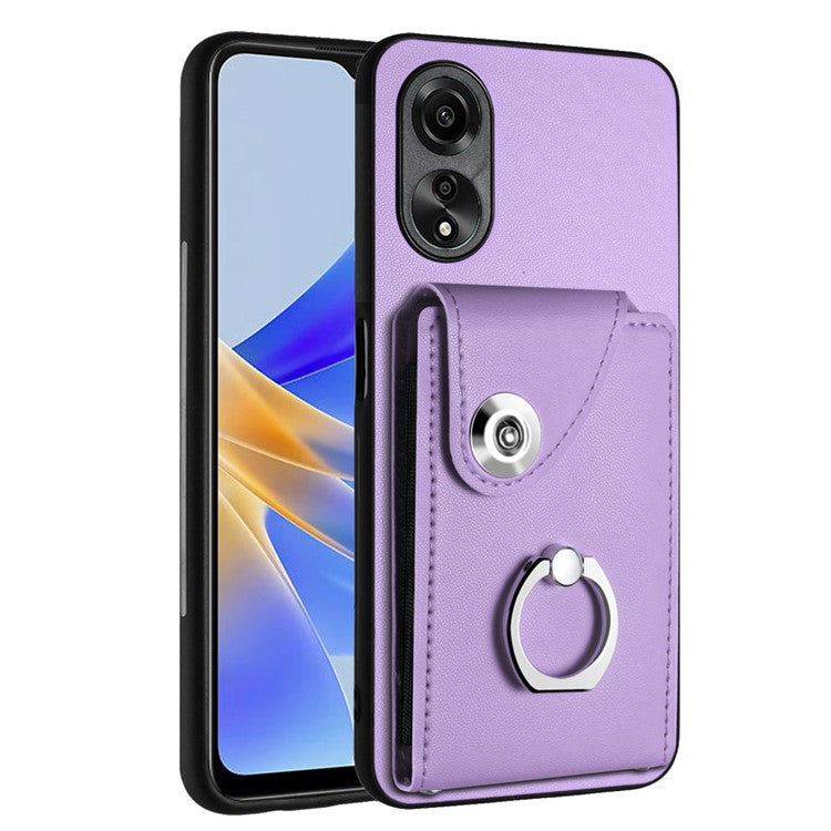 YB Leather Coating Series-7 for Oppo A78 5G / A58x 5G / A58 5G Case Anti-fall Phone Cover with Ring Holder Kickstand - Purple