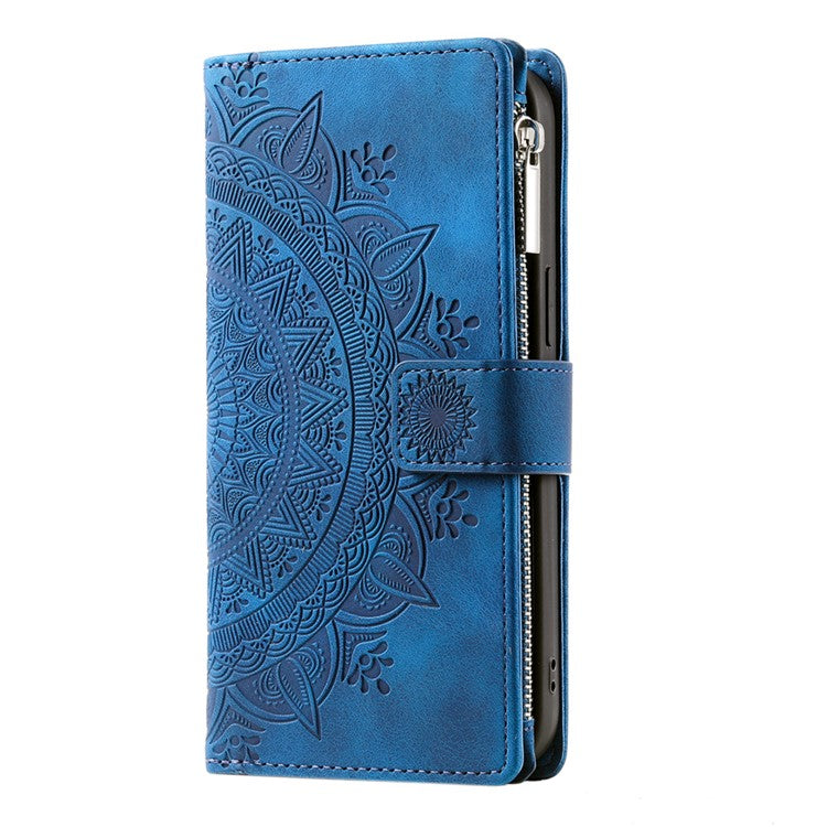 For Samsung Galaxy A55 5G Phone Case Mandala Pattern Leather Cover with Strap - Blue