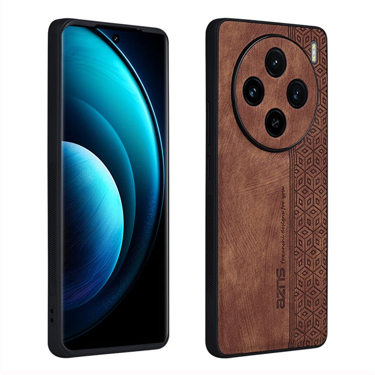 AZNS For vivo X100 5G Phone Case PU Leather+TPU Slim Protective Shockproof Cover - Brown