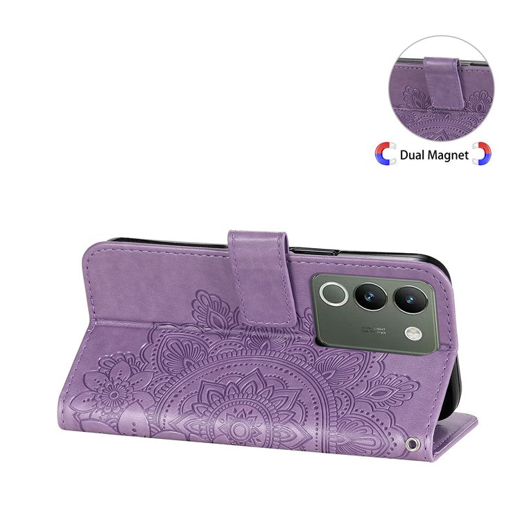 For vivo Y200 (India) 5G / V29e (Global) 5G Leather Cover Floral Elegance Phone Case - Purple