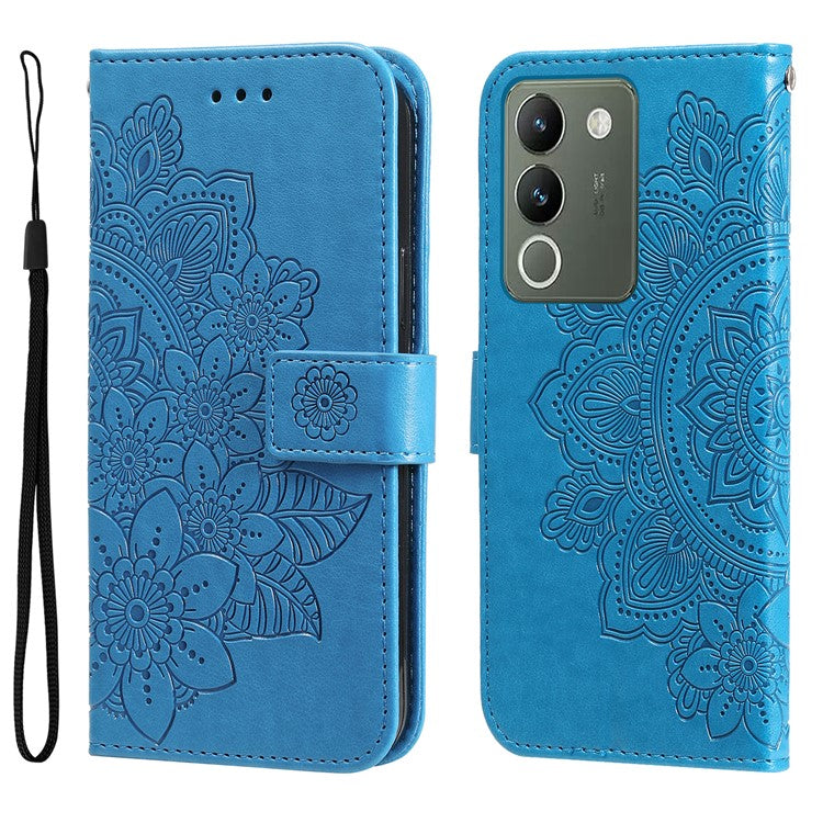 For vivo Y200 (India) 5G / V29e (Global) 5G Leather Cover Floral Elegance Phone Case - Blue