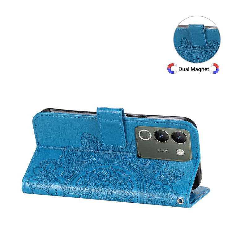 For vivo Y200 (India) 5G / V29e (Global) 5G Leather Cover Floral Elegance Phone Case - Blue