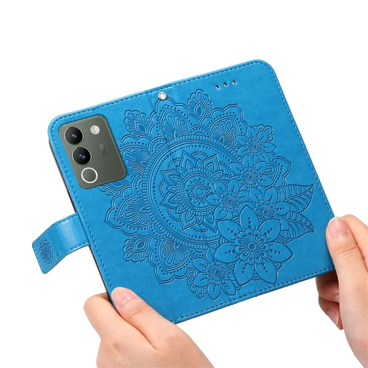 For vivo Y200 (India) 5G / V29e (Global) 5G Leather Cover Floral Elegance Phone Case - Blue