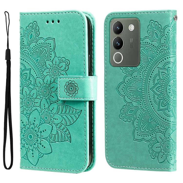 For vivo Y200 (India) 5G / V29e (Global) 5G Leather Cover Floral Elegance Phone Case - Green