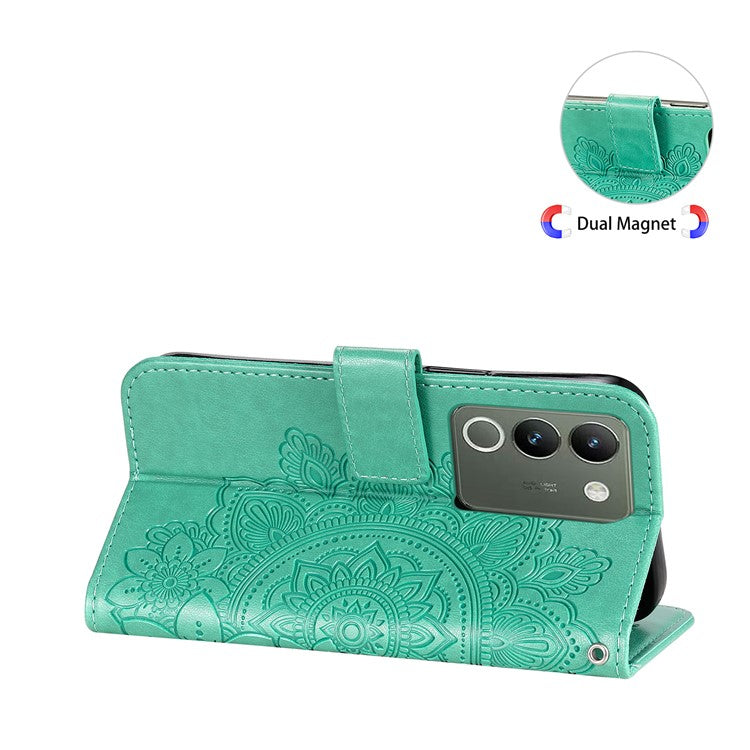 For vivo Y200 (India) 5G / V29e (Global) 5G Leather Cover Floral Elegance Phone Case - Green