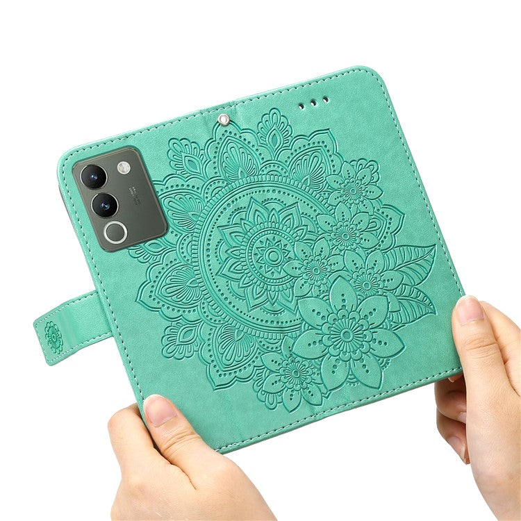 For vivo Y200 (India) 5G / V29e (Global) 5G Leather Cover Floral Elegance Phone Case - Green