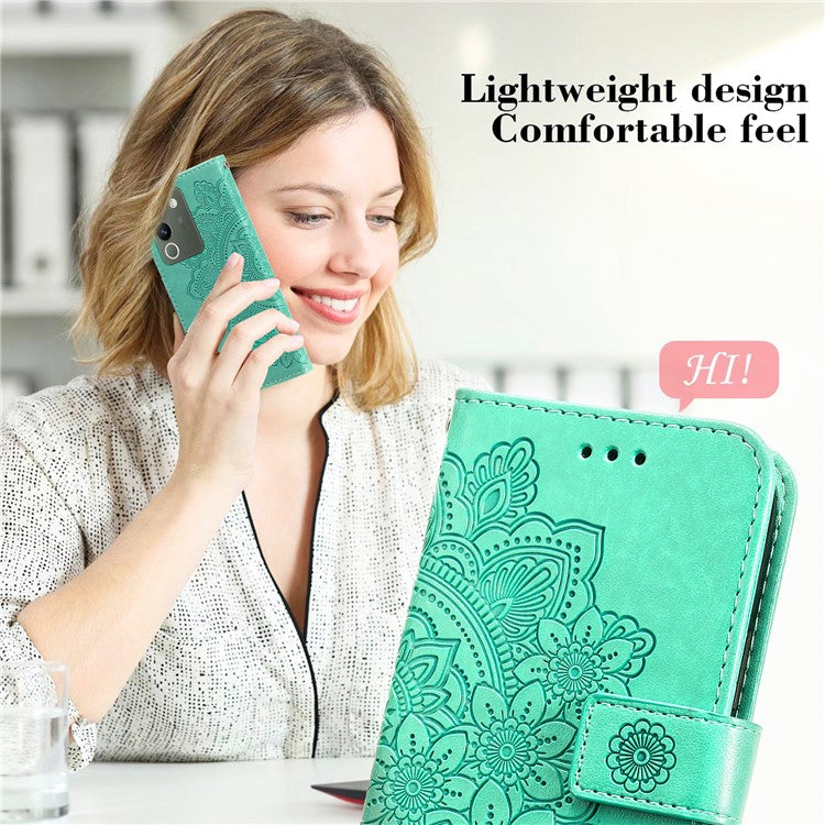 For vivo Y200 (India) 5G / V29e (Global) 5G Leather Cover Floral Elegance Phone Case - Green