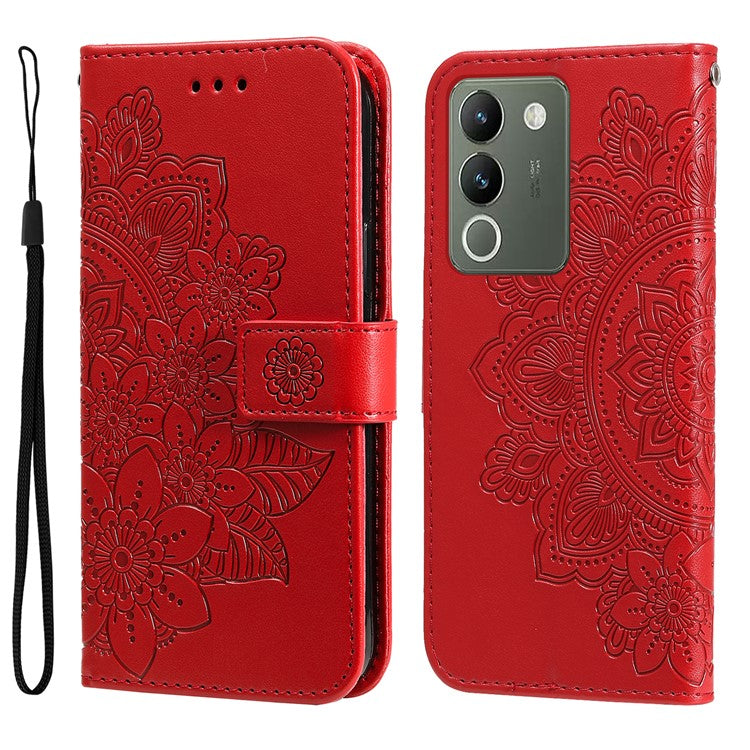 For vivo Y200 (India) 5G / V29e (Global) 5G Leather Cover Floral Elegance Phone Case - Red