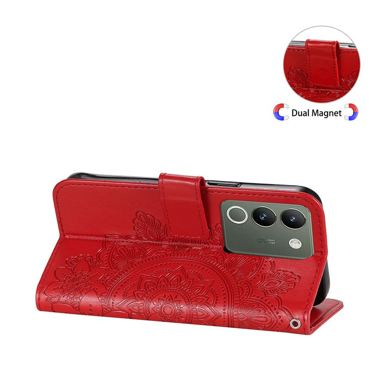 For vivo Y200 (India) 5G / V29e (Global) 5G Leather Cover Floral Elegance Phone Case - Red