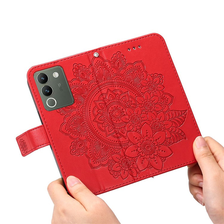 For vivo Y200 (India) 5G / V29e (Global) 5G Leather Cover Floral Elegance Phone Case - Red