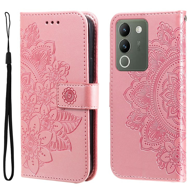 For vivo Y200 (India) 5G / V29e (Global) 5G Leather Cover Floral Elegance Phone Case - Pink