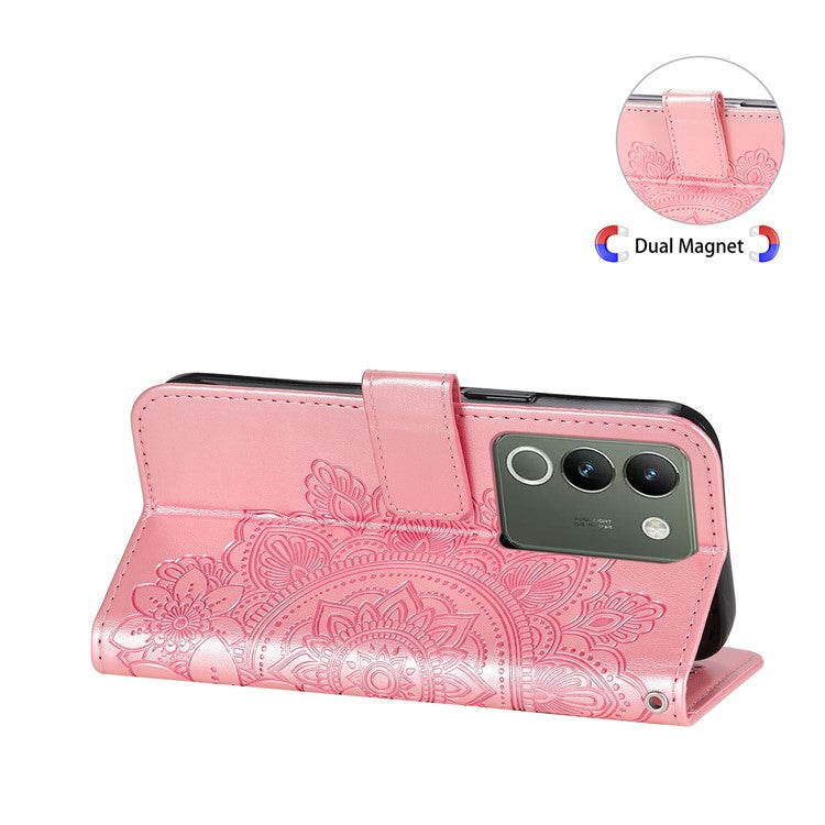 For vivo Y200 (India) 5G / V29e (Global) 5G Leather Cover Floral Elegance Phone Case - Pink