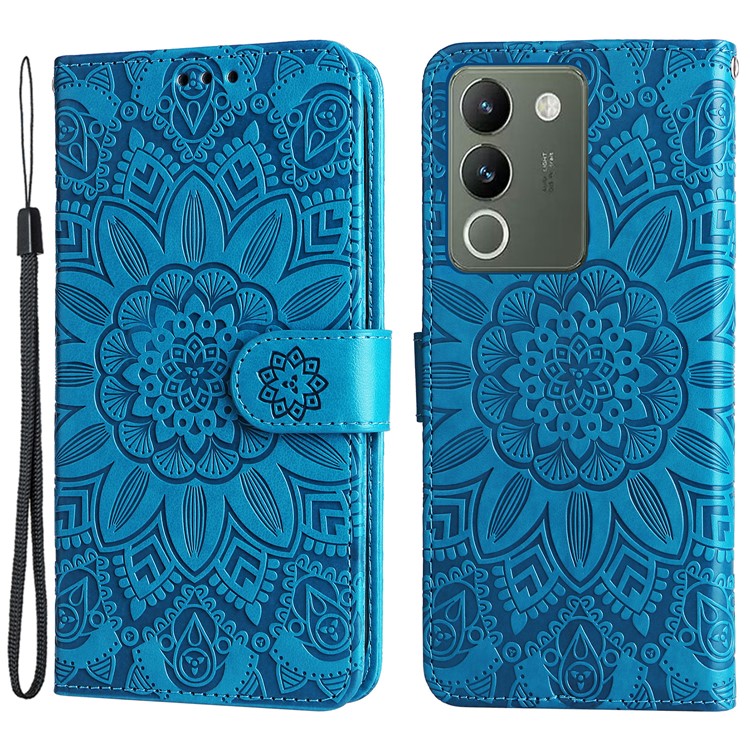 For vivo Y200 (India) 5G / V29e (Global) 5G Wallet Leather Case Sunflower Phone Cover - Blue