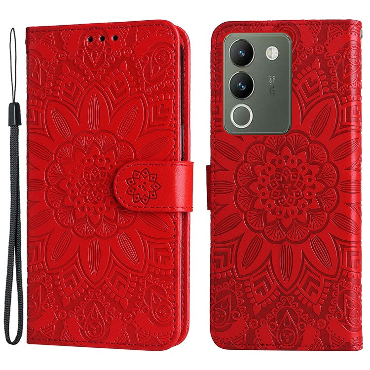 For vivo Y200 (India) 5G / V29e (Global) 5G Wallet Leather Case Sunflower Phone Cover - Red