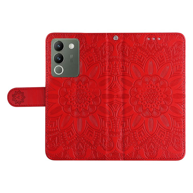 For vivo Y200 (India) 5G / V29e (Global) 5G Wallet Leather Case Sunflower Phone Cover - Red