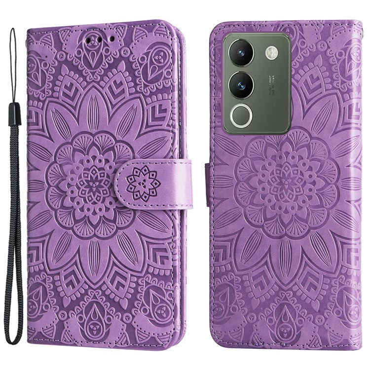 For vivo Y200 (India) 5G / V29e (Global) 5G Wallet Leather Case Sunflower Phone Cover - Purple