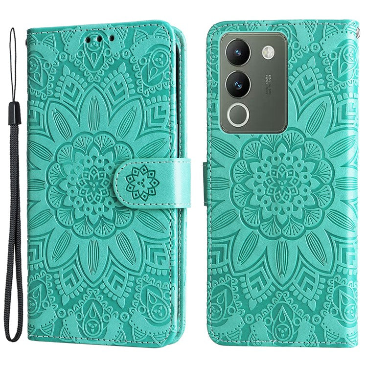 For vivo Y200 (India) 5G / V29e (Global) 5G Wallet Leather Case Sunflower Phone Cover - Green