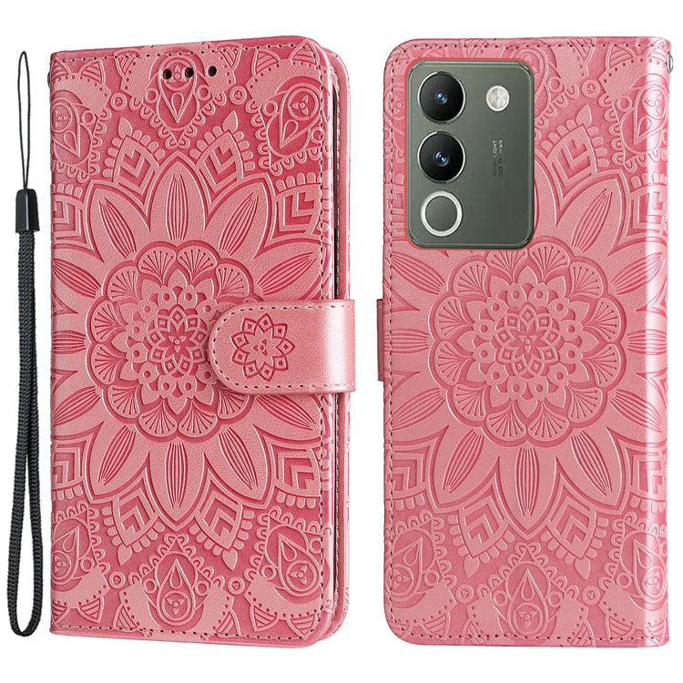 For vivo Y200 (India) 5G / V29e (Global) 5G Wallet Leather Case Sunflower Phone Cover - Pink