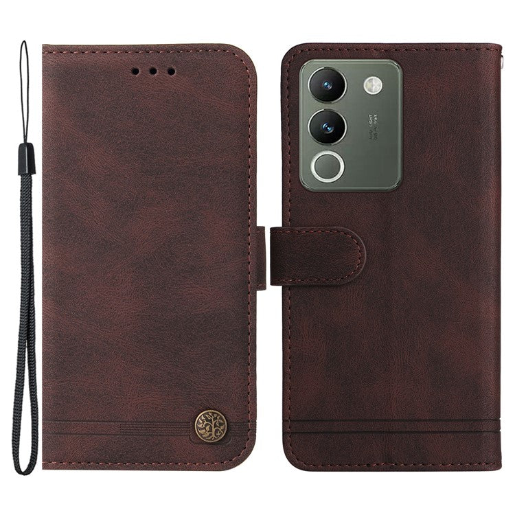 For vivo Y200 (India) 5G / V29e (Global) 5G Leather Phone Case with Life Tree Hardware Decor - Brown