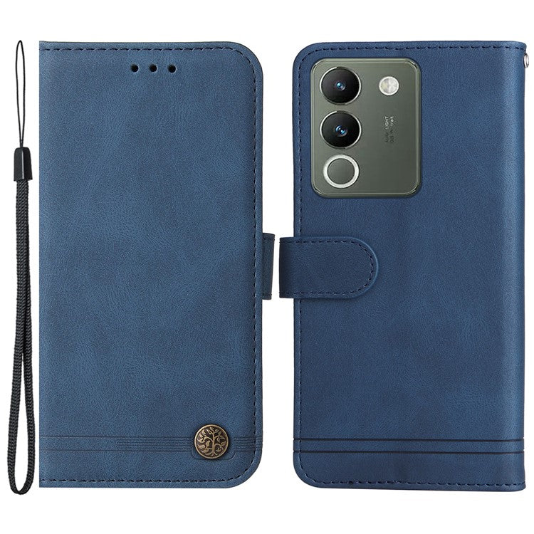 For vivo Y200 (India) 5G / V29e (Global) 5G Leather Phone Case with Life Tree Hardware Decor - Blue