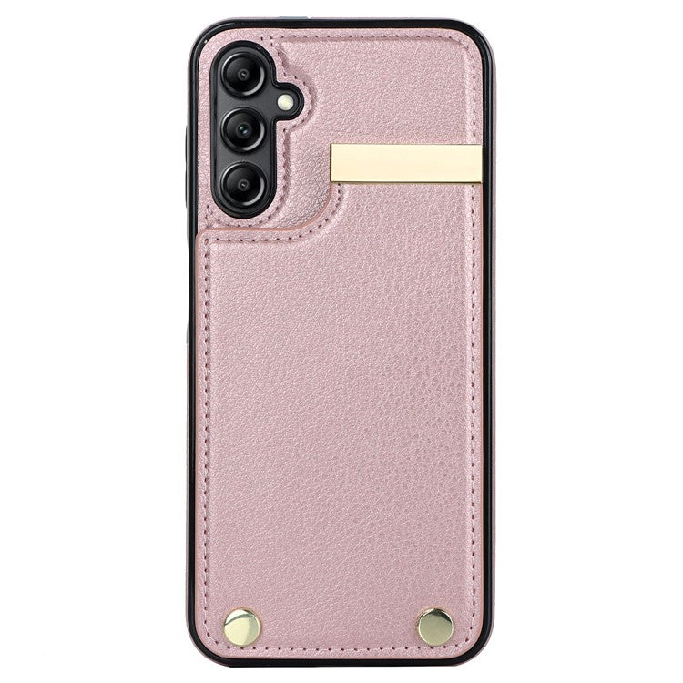 For Samsung Galaxy S24 Case TPU+PU Leather+Metal Hardware Phone Cover with Card Holder - Rose Gold